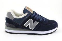 New Balance 574 dark blue (натур.мех)