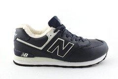 New Balance 574 Navy/White Leather (с мехом)